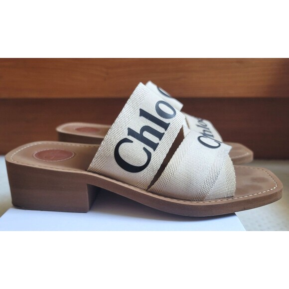 Chloe Woody Heeled Sole Slide Mule Sandals,  39 - Picture 9 of 11